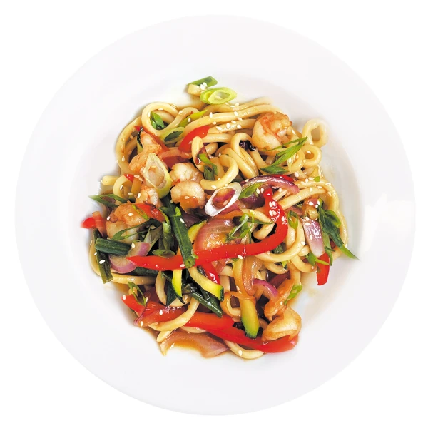 Удон с тигровыми креветками  в соусе "Терияки"